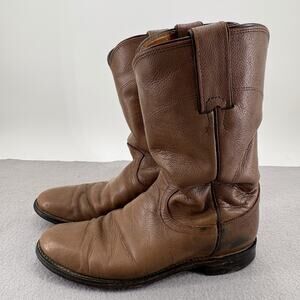 Justin Men Sz 6.5B Brown Leather Jackson Roper Cowboy Riding Western Boots 3714